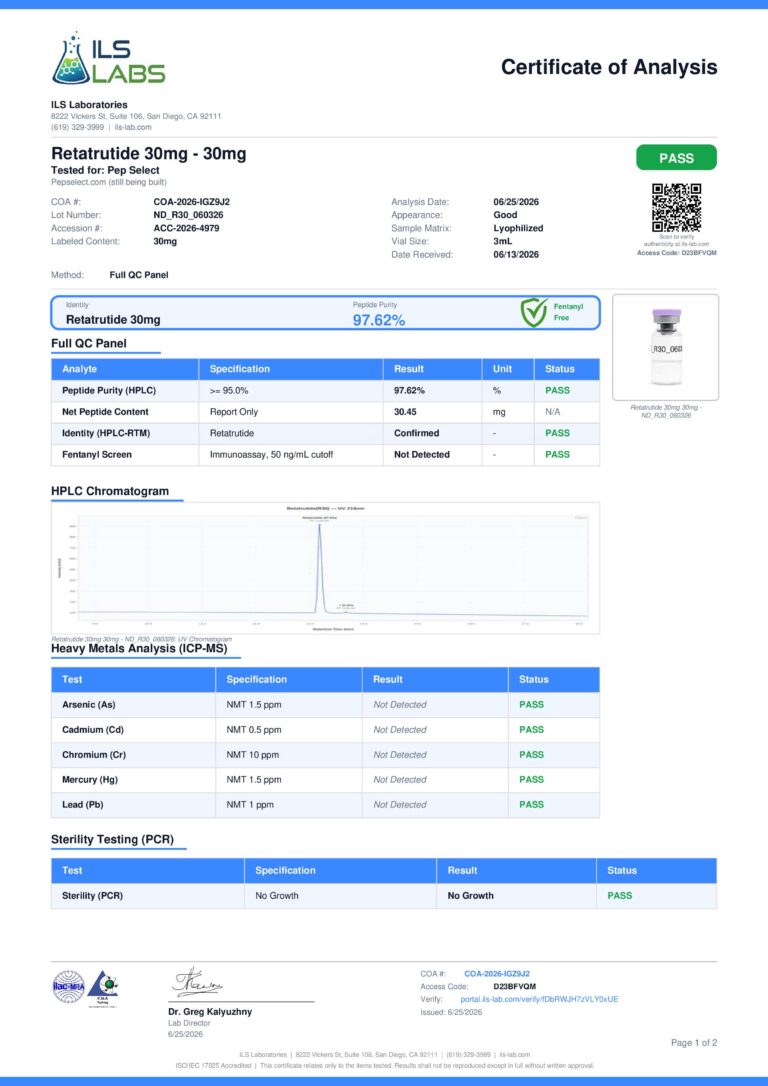 Retatrutide 30mg certificate page