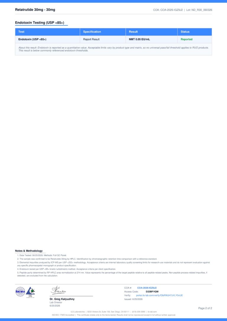 Retatrutide 30mg certificate page