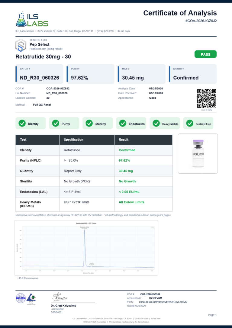 Retatrutide 30mg certificate page