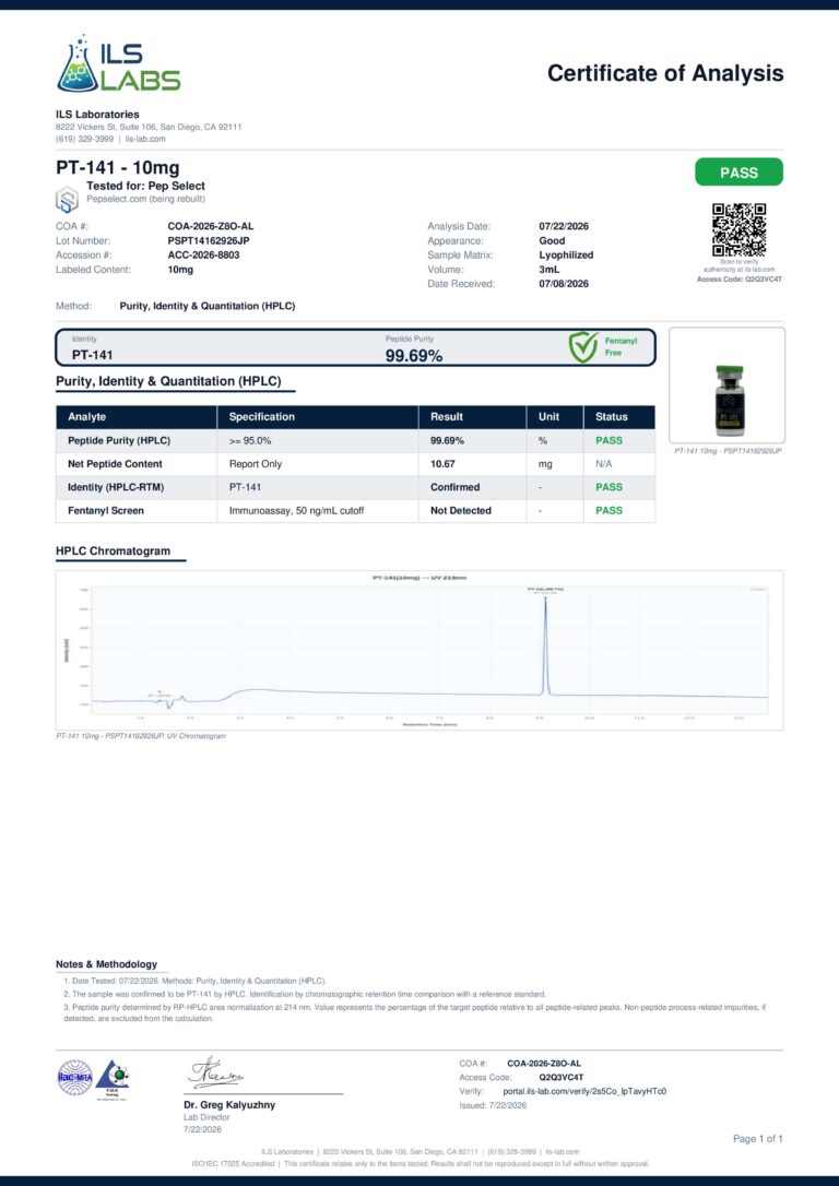 PT-141 10 mg certificate page