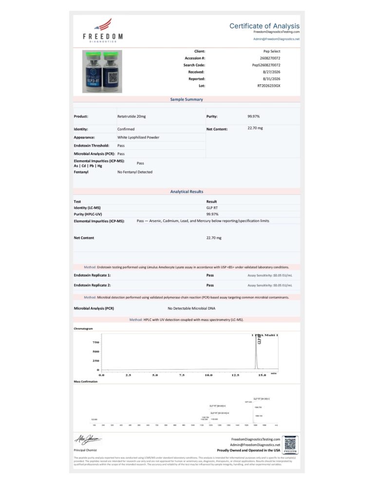 Retatrutide 20mg certificate page