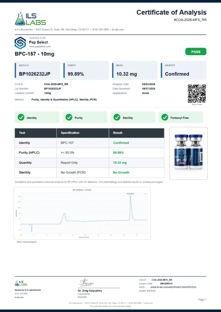 BPC-157 10 mg certificate page