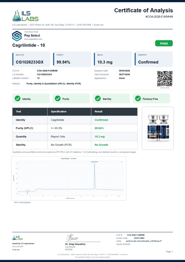 Cagrilintide 10 mg certificate page