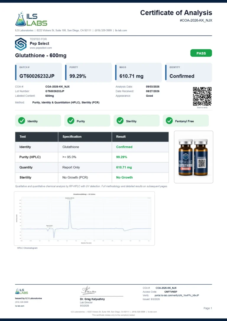 Glutathione 600 mg certificate page