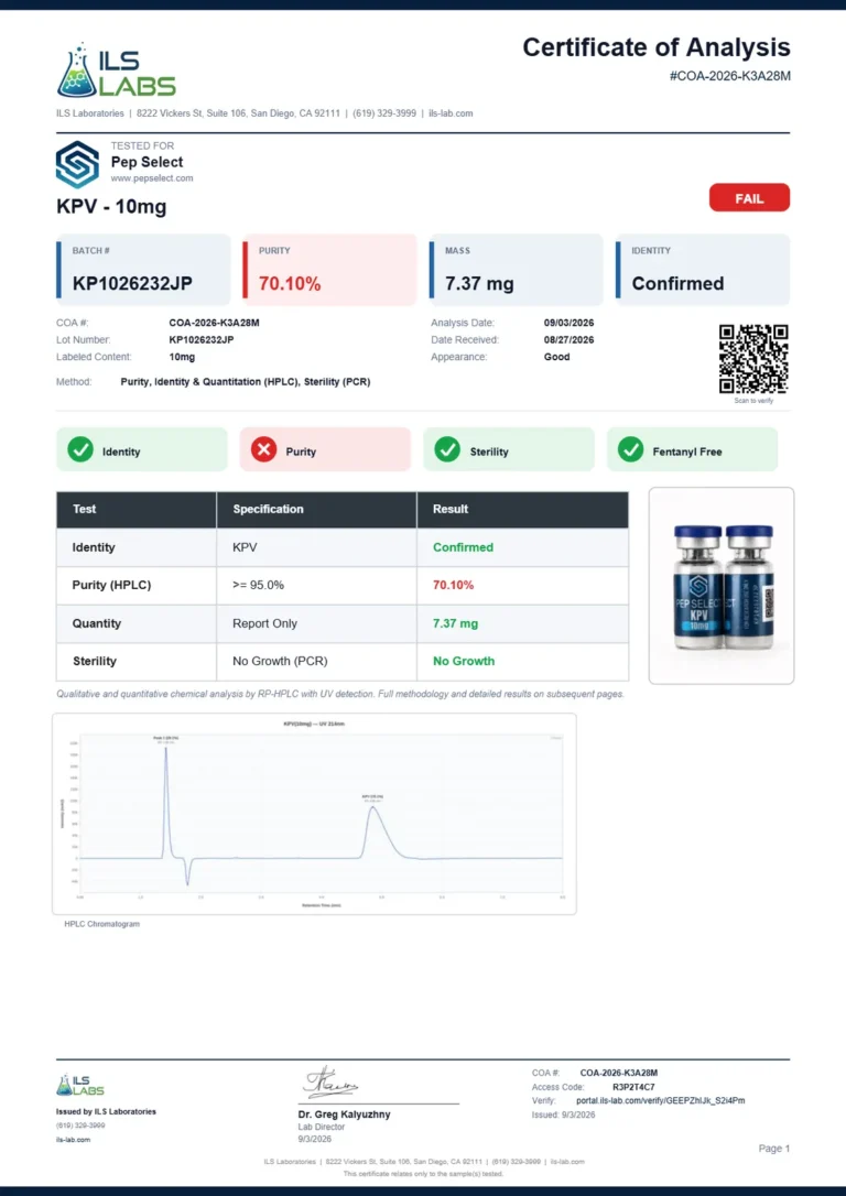 KPV 10 mg certificate page