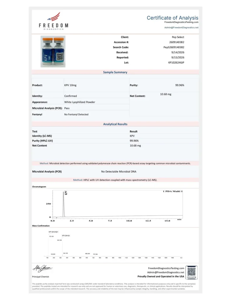 KPV 10 mg certificate page