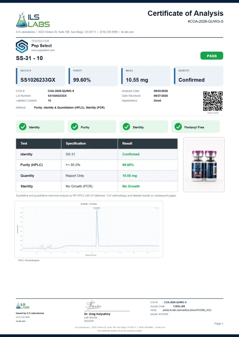 SS-31 10 mg certificate page