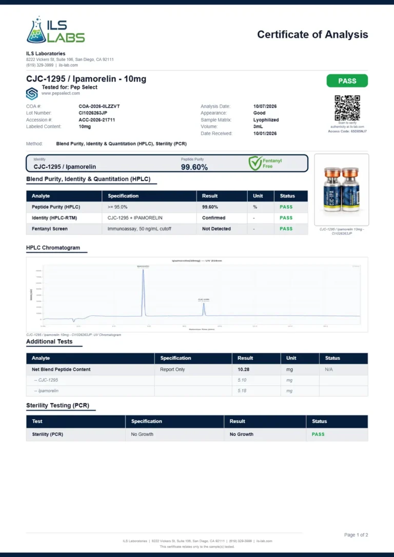 CJC-1295 no DAC / Ipamorelin 10 mg certificate page