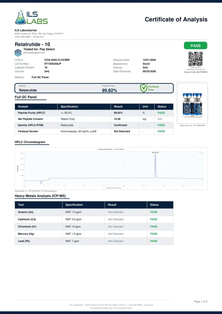 Retatrutide 10mg certificate page