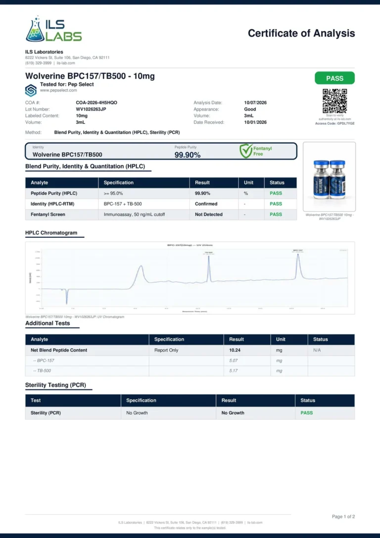 Wolverine BPC-157/TB-500 10 mg certificate page